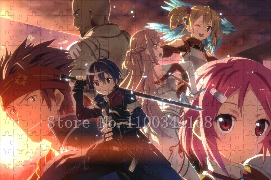 300/500/1000 Pieces Japan Anime Puzzles Sword Art Online Character Kirito Asuna Jigsaw Puzzles Kids Intelligence Education Toys