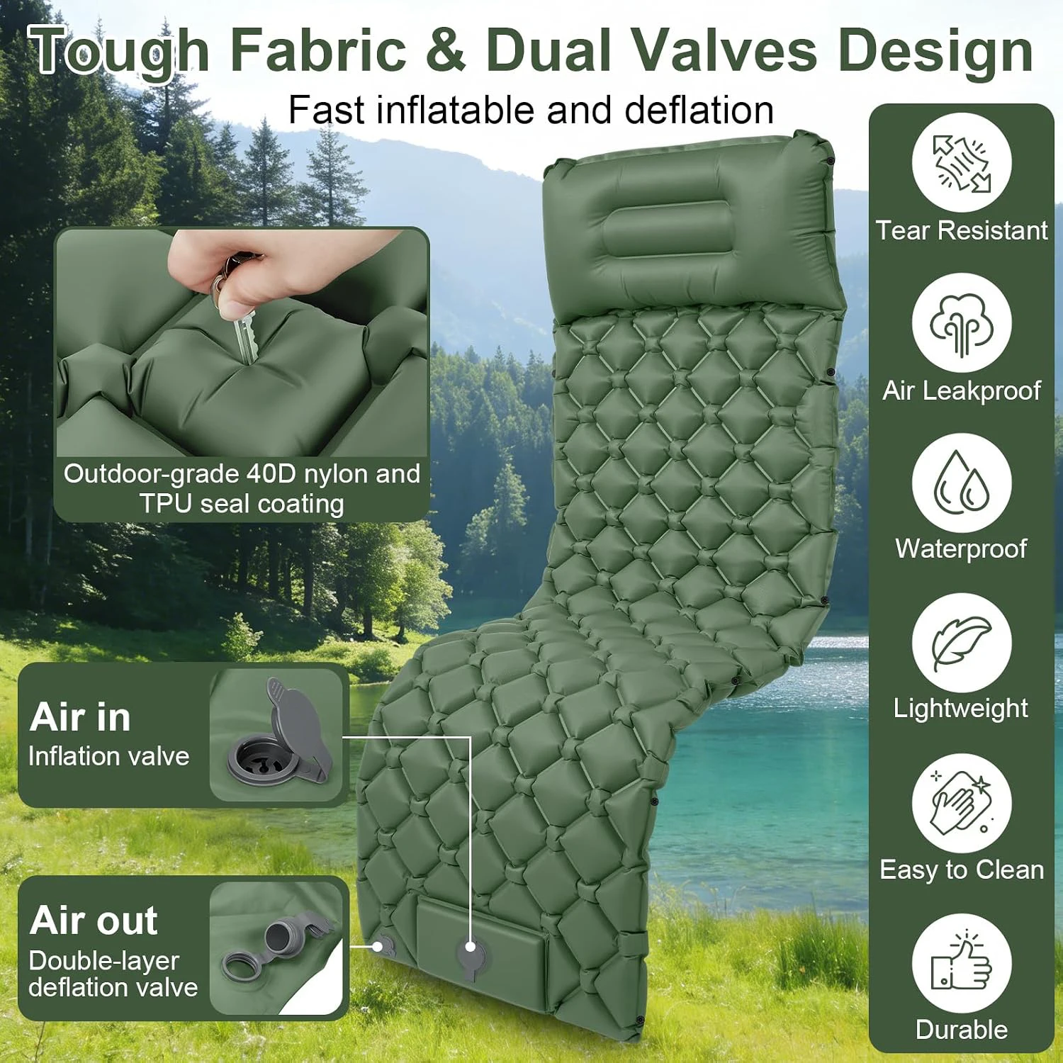 Camping Sleeping Pad, Ultralight Camping Mattress with Pillow Built-in Foot Pump,Self-inflating Sleep Mat