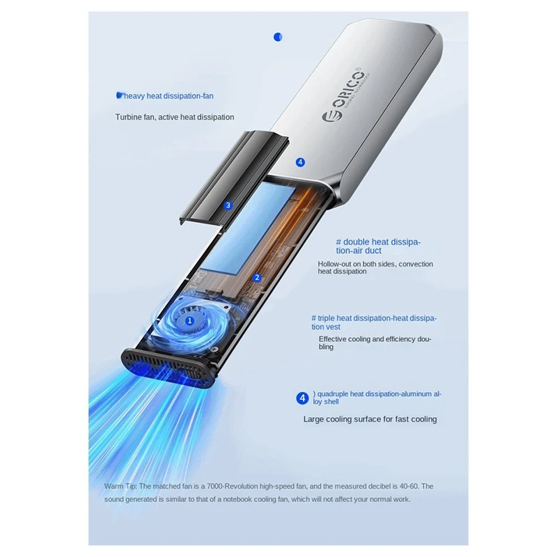 ORICO Enclosure With Cooling Fan USB4 40Gbps Pcie4.0 NVME Enclosure