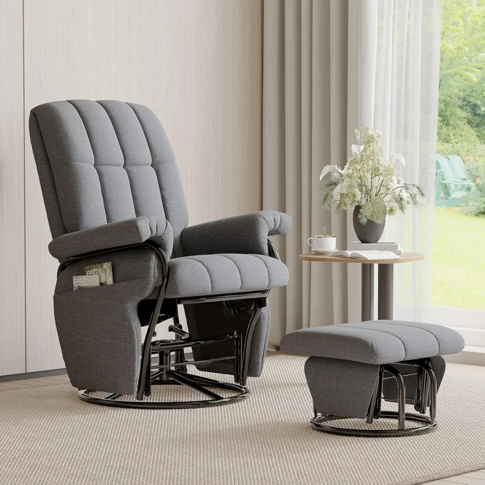 Recliner Chair with Ottoman & Double Side Pockets, Nursing Glider Rocking Recliner Chair, Gliding Chairs for Nurser