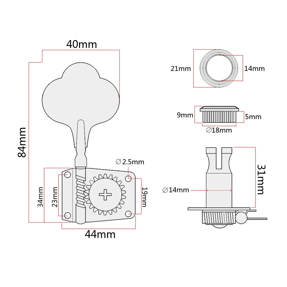 

Bass Tuning Pegs Keys Tuner Machine Heads Vintage Open Style 4R Tuner Heads Set with Mounting Screws Ferrules for 4 String Bass