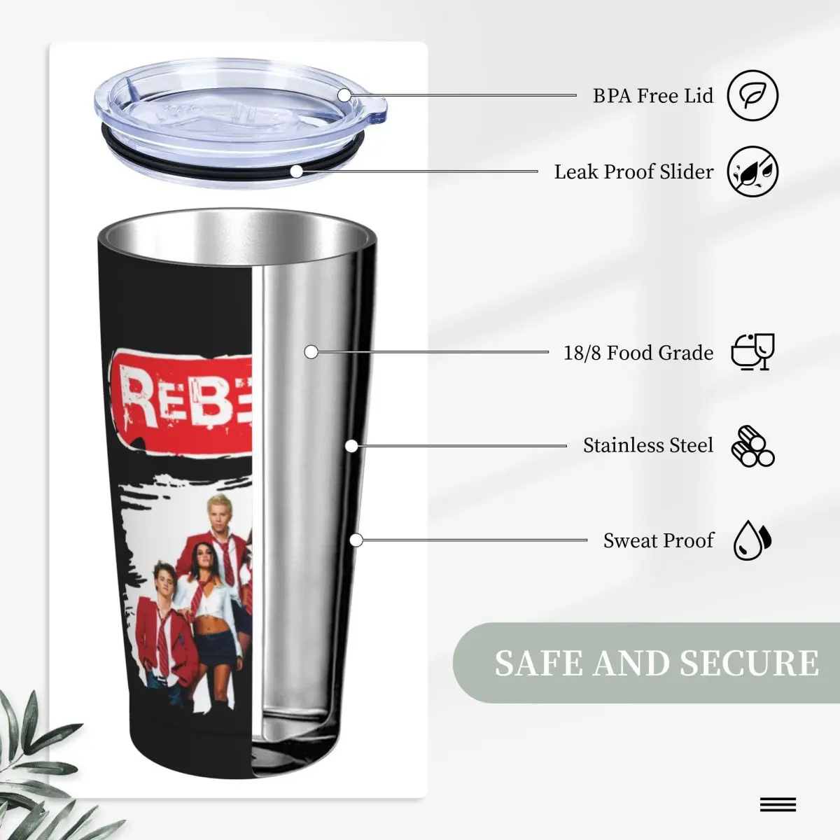 Rebelde Rbd bicchiere messicano da 20 once tazza da caffè da viaggio con isolamento sottovuoto con coperchio e cannuccia tazza da tè per frullato in