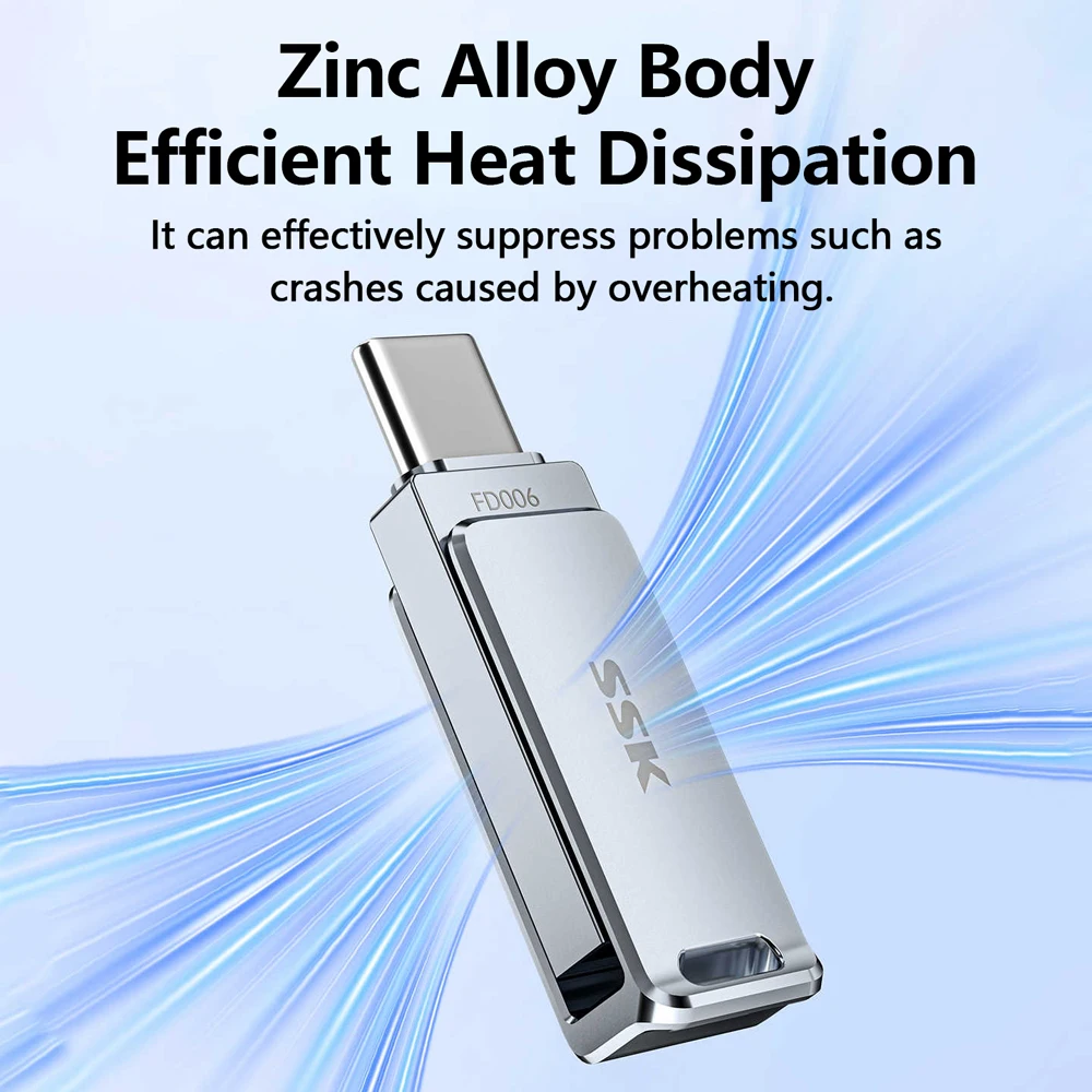 SSK Metal USB 3.2 Pen Drive USB Stick High Speed Transfer Type-c 2-In-1 Portable SSD Pendrive Cle U Disk Flash Drive Memoria