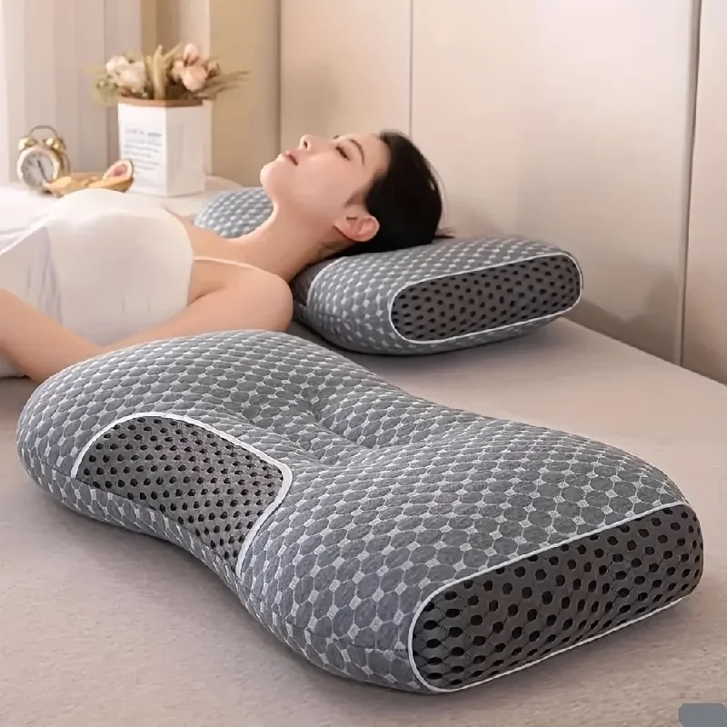 2pcs Massage Neck Pillows Adjustable Ergonomic Orthopedic Contour Support,High-Quality Pillow Core With Removable Zippered Cover