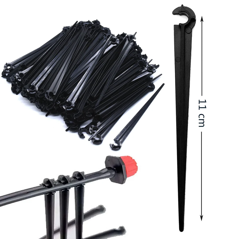 50/100/200PCS 1/4'' C-type Hook Fixed Stem Support Holder Stakes for 4/7mm Hose Flowerpot Drip Irrigation Fitting Greenhouse