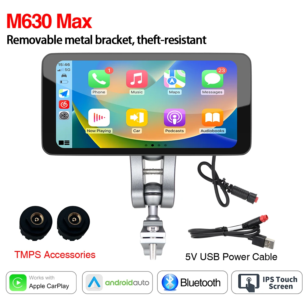 6,5 inch motorfiets draagbare slimme display IP67 waterdichte draadloze CarPlay Android Auto verwijderbare beugel Bluetooth-monitor