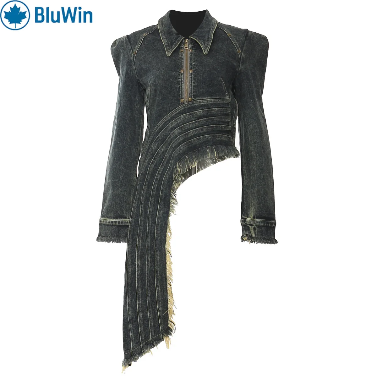 

BluWin Деконструированная асимметричная джинсовая куртка — массивный пошив Heavywork, уличный стиль для женщин