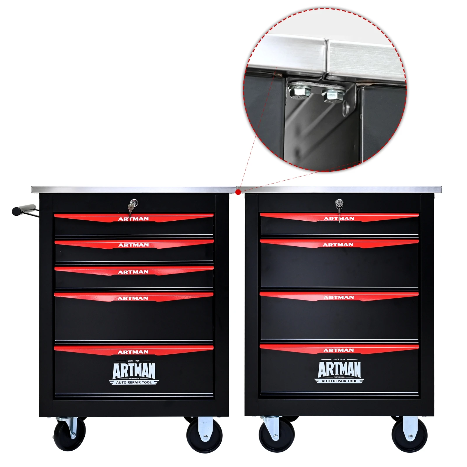 5 Drawer Rolling Tool Box Hardware Storage Tool Cabinet, Heavy Duty Steel Metal Cart, Lockable, Shop Garage NEW,black and orange