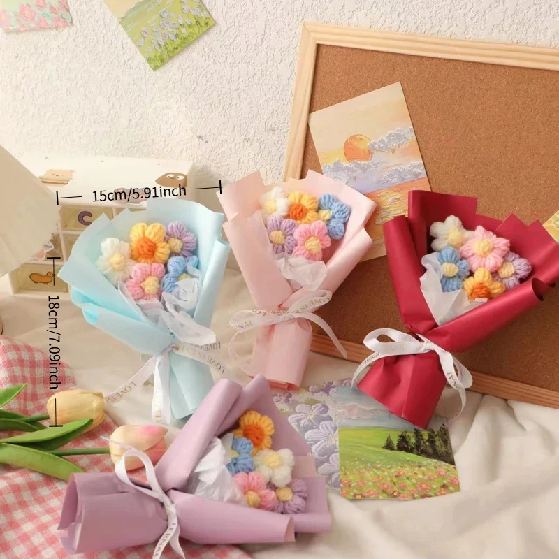 

Вязаный крючком мини-букет ручной работы, искусственные цветы из пряжи, вечный цветочный подарок на День рождения, День матери