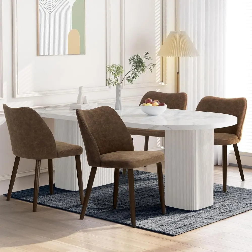 

Set of 4 Upholstered Dining Chairs, Fabric Arm Chairs for Kitchen or Dining Room, Brown
