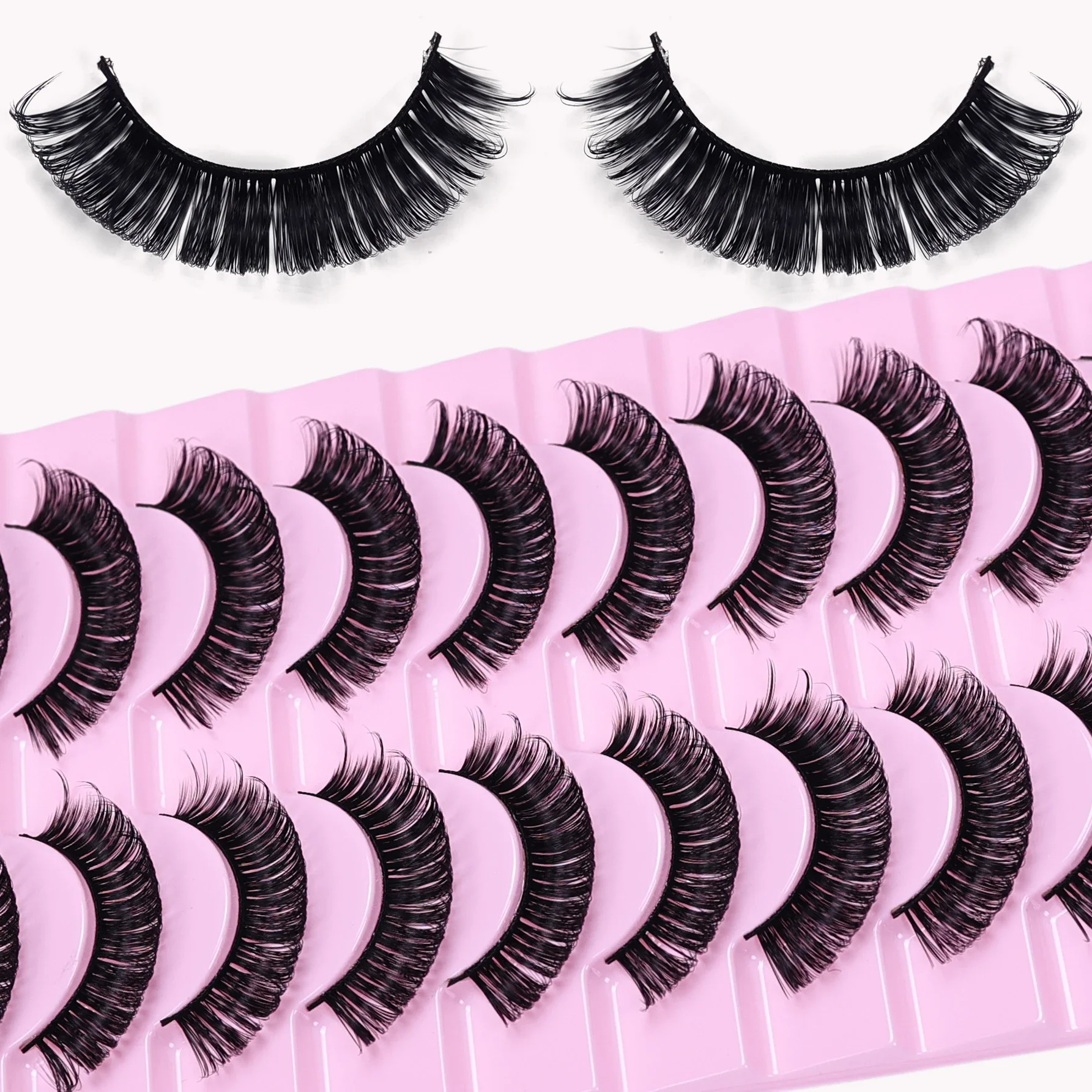 10Pairs Lashes D Curl 10-16mm Russian Lashes 3D Fake Eyelashes Reusable Fluffy Russian Strip Lashes