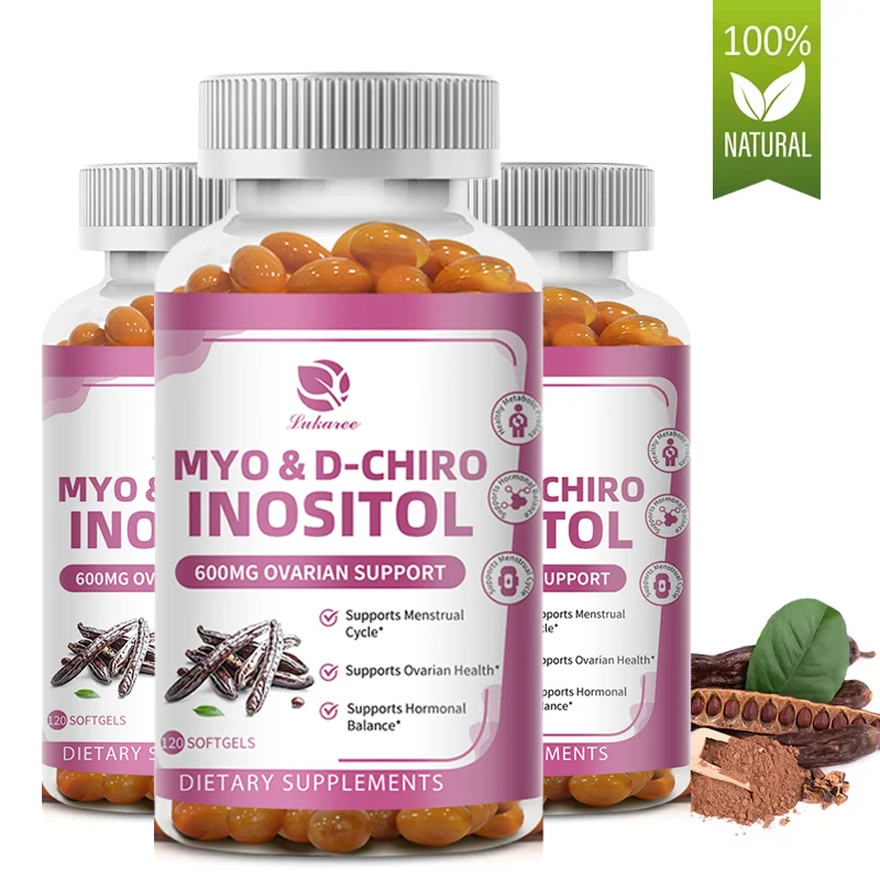 Lukaree 600mg Myo-Inositol & D-Chiro Inositol Capsules Support Ovarian & Fertility Health for Women Hormonal Balance