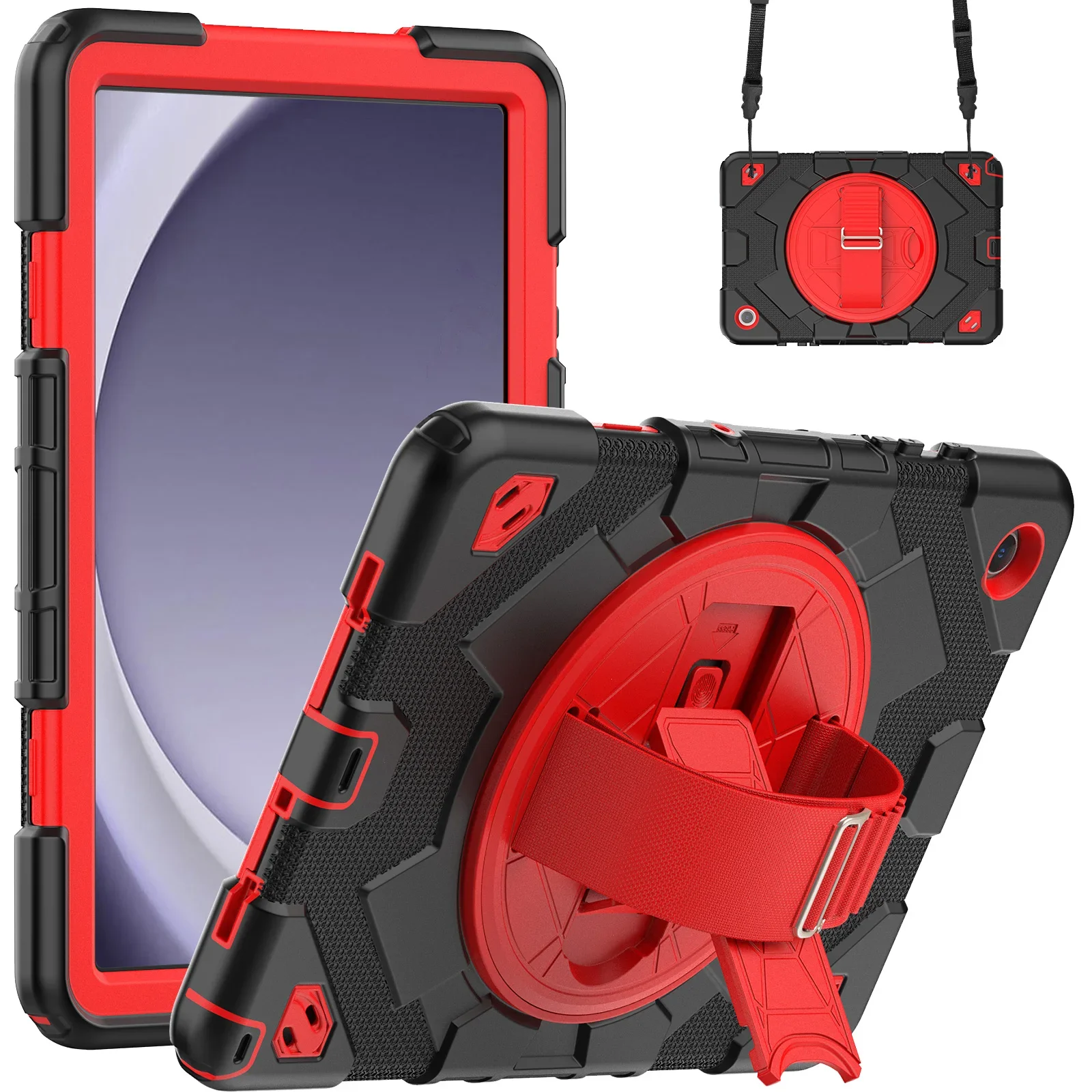 Case For Samsung Galaxy Tab A9 SM-X110 X115 A9 Plus SM-X210 SM-X216B 360 Rotating Armor Stand Cover 3-in-1 Shockproof Hand Strap