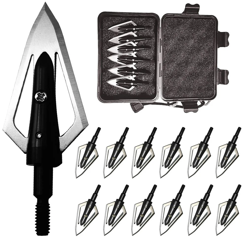 رؤوس السهم برودهيدز 100 حبة مع علبة 2 سهام شفرة ثابتة نصائح رؤوس السهم لمجمع/قوس منحني للصيد في الهواء الطلق