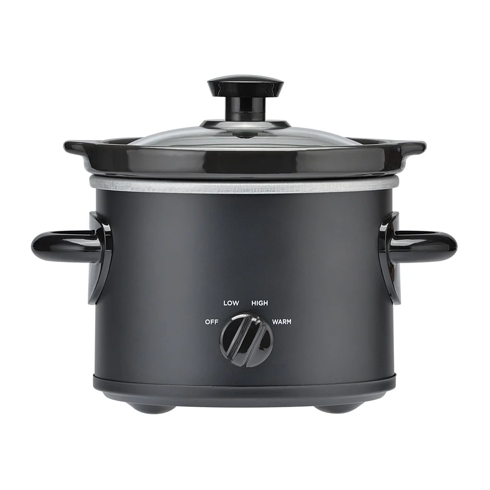 2 Qt Slow Cooker 100 Watts Removable Stoneware Pot Programmable Two Temperature Settings Glass Lid Meats Stews Soups Chili