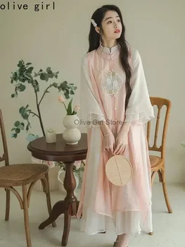 Robe traditionnelle chinoise Hanfu 3D, vêtements pour femmes, broderie de nuages roses, vêtements de fée Cosplay, Costume chinois ancien