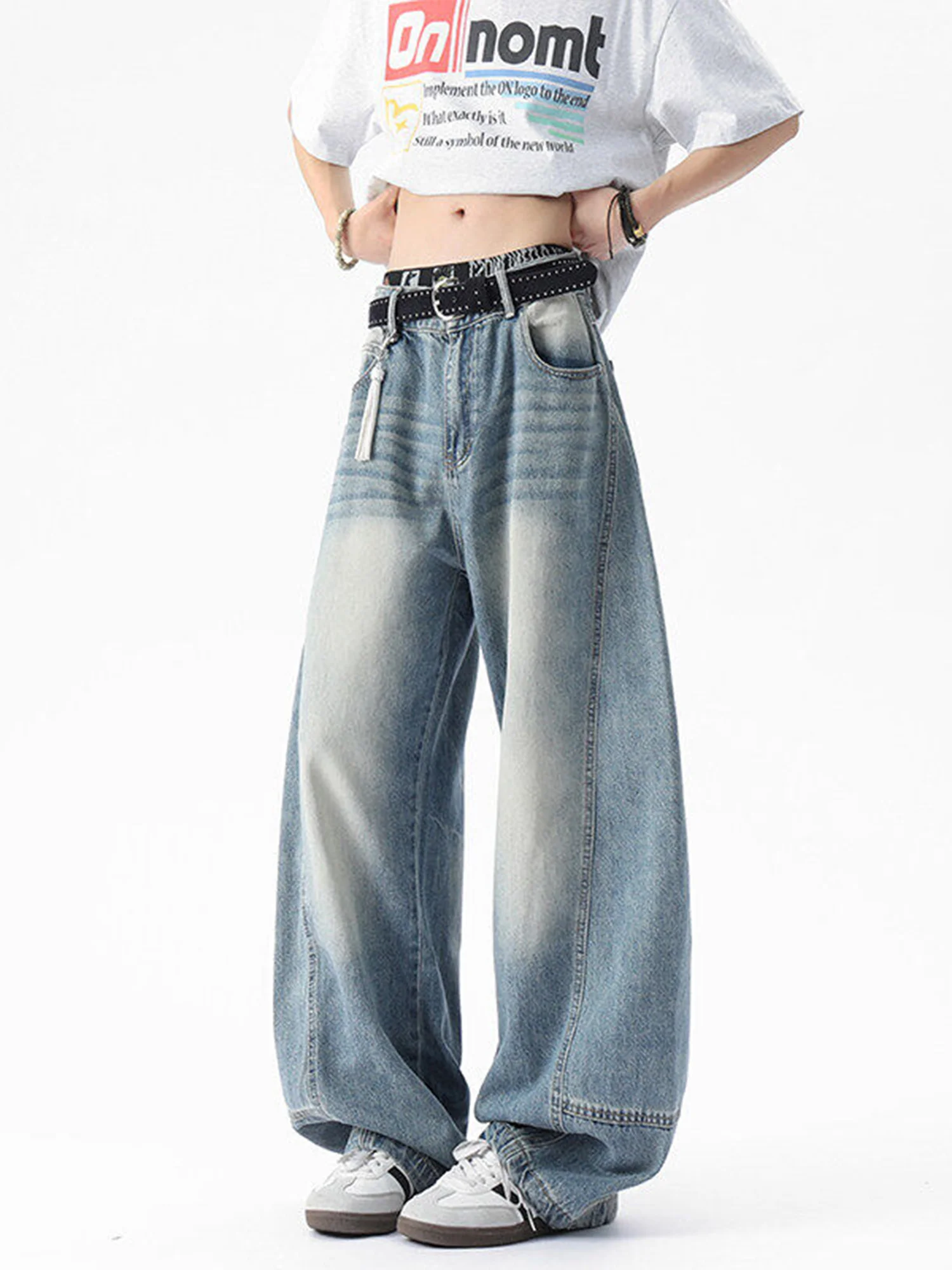 الرجعية الأمريكية Waed الدينيم الجينز الرجال عازمة سكين واسعة الساق مستقيم أنبوب فضفاض صالح الصيف العصرية ملابس شبابية تلاشى الجينز