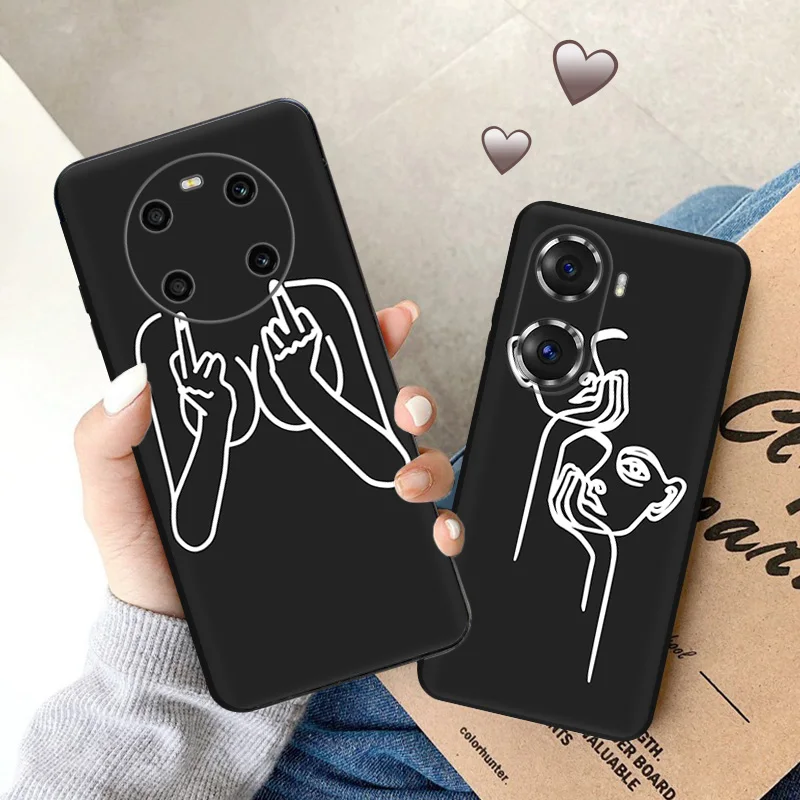 Ultra Thin Phone Case For Honor X8 X7 X9 b X6 70 90 Magic5 Pro Pixel 8 7 6 a Sexy Girl Face Body Gestures Line Art Matte Cover