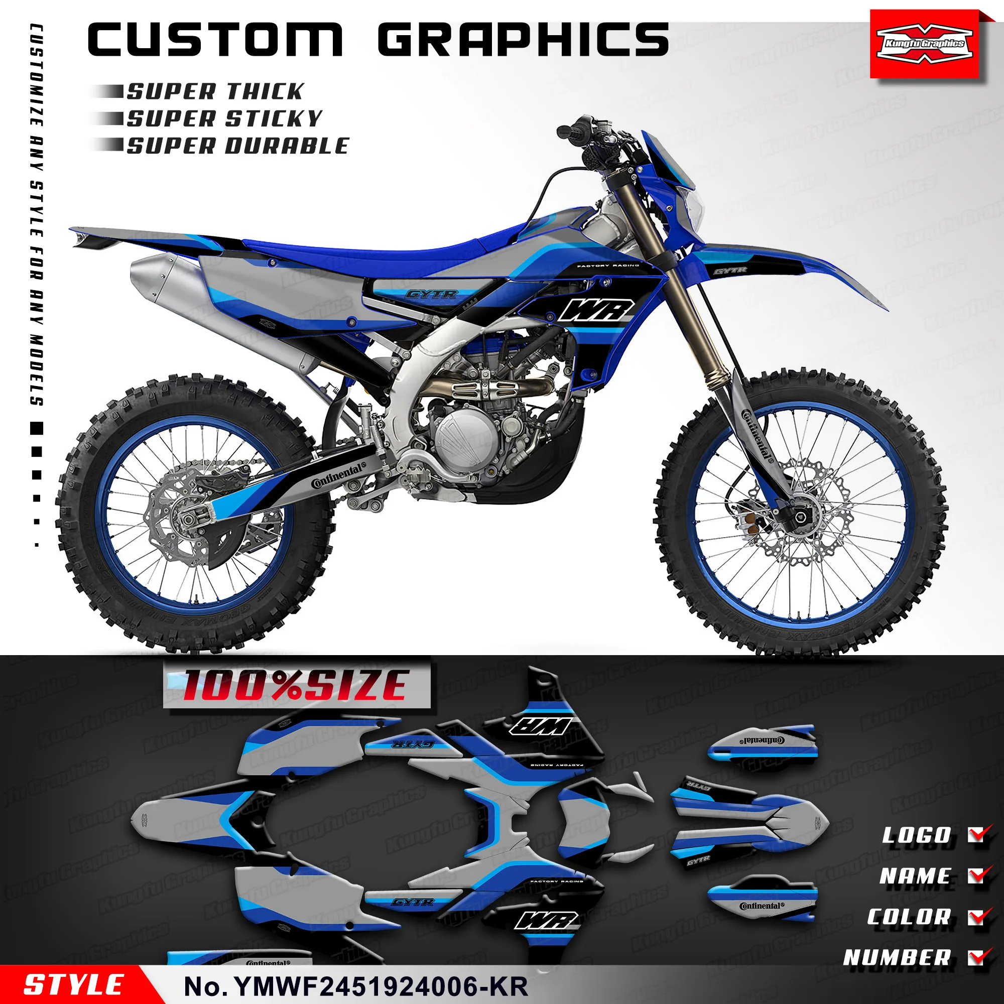 

KUNGFU GRAPHICS MX Stickers Enduro Adhesive Decals for YAMAHA WR250F WR 250F 2020-2024 & WR 450F WR450F 2019-2023 Vinyl Wrap
