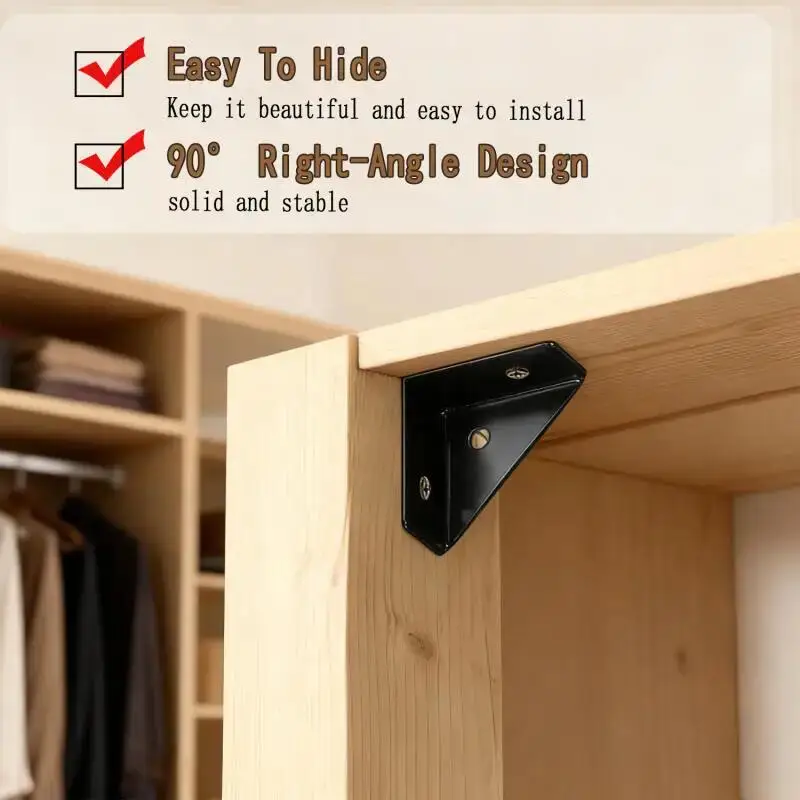 4Pcs Heavy Duty Corner Brackets 90 Degree Right Angle Metal Brace for Furniture Cabinet Bed Corner Support Reinforcement