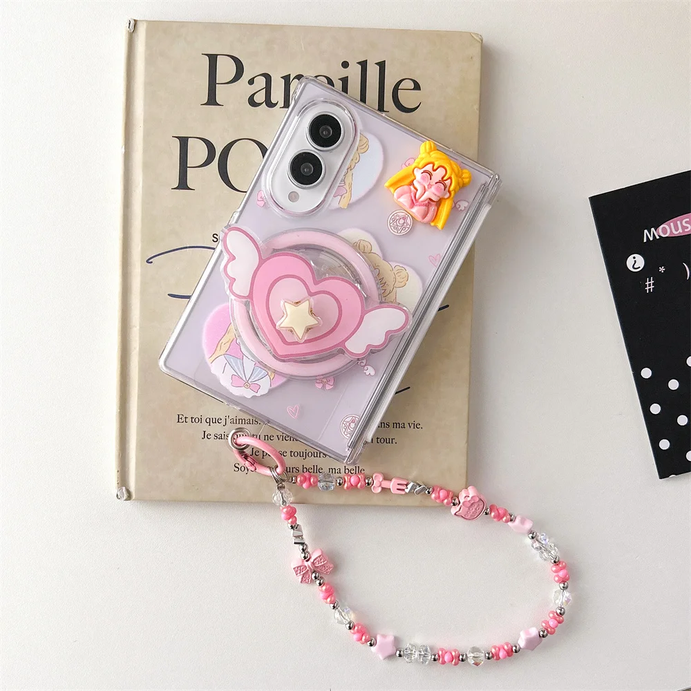 Kawaii yellow Hair Girl Magnetic Phone Case for Samsung Galaxy Z Fold 8 Cover For Magsafe Lovely Stand Chain Z Fold 8 cove