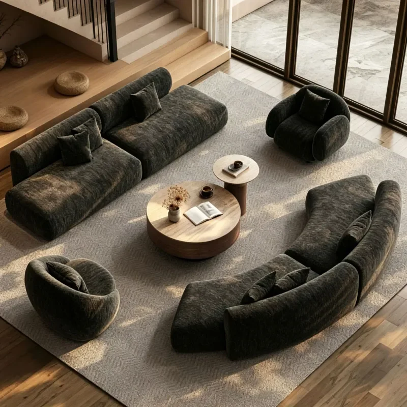 Italian Minimalist Curved Fabric Sofa for Hotel Lobby Office Living Room Bedroom Villa Home Furniture