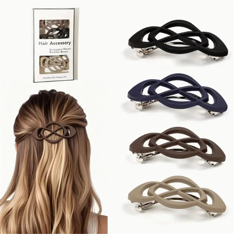 

1 fashionable hollowed out frosted metal hair clip with cross ponytail and half zip spring for women