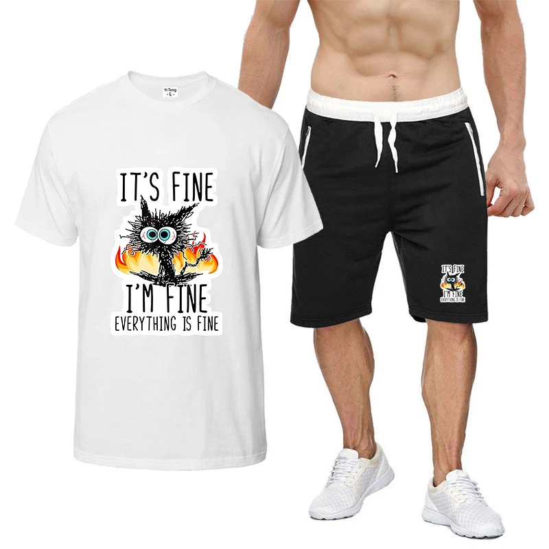 Divertente Cool Cat 2025 Summer Men's Everything is Fine Best Seller Rinfrescante e antiaderente al corpo T-shirt Pantaloni Tute sportive