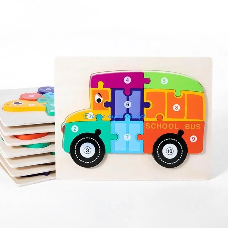 090B 8.86x7.09x0.43in dinosaure/véhicule en bois Puzzle jeux Table Puzzle jouet d'apprentissage
