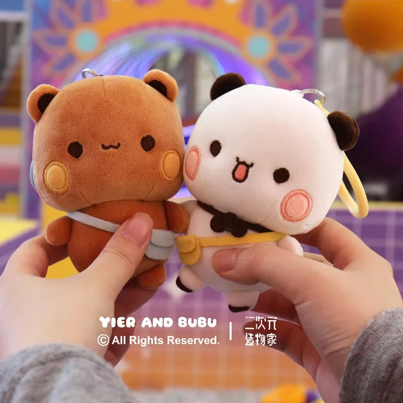 Panda original 20cm bubu e yier pingente bonecas bonito dos desenhos animados panda urso boneca chaveiro mochila pingente bonito pingente casal presente