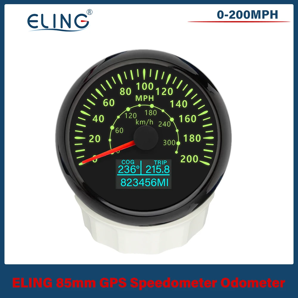 

ELING 85mm GPS Speedometer 30knots 0-200KM/H 0-80MPH 160mph Odometer with 7 Colors Backlight for Boat Motorcycle Yacht Universal