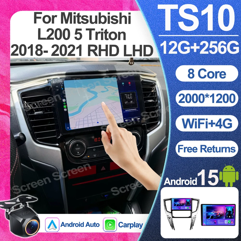 Android 15 For Mitsubishi L200 5 Triton 2018- 2021 RHD LHD Multimedia Auto Carplay 5G Car Video Player Navigation No 2din 8 Core