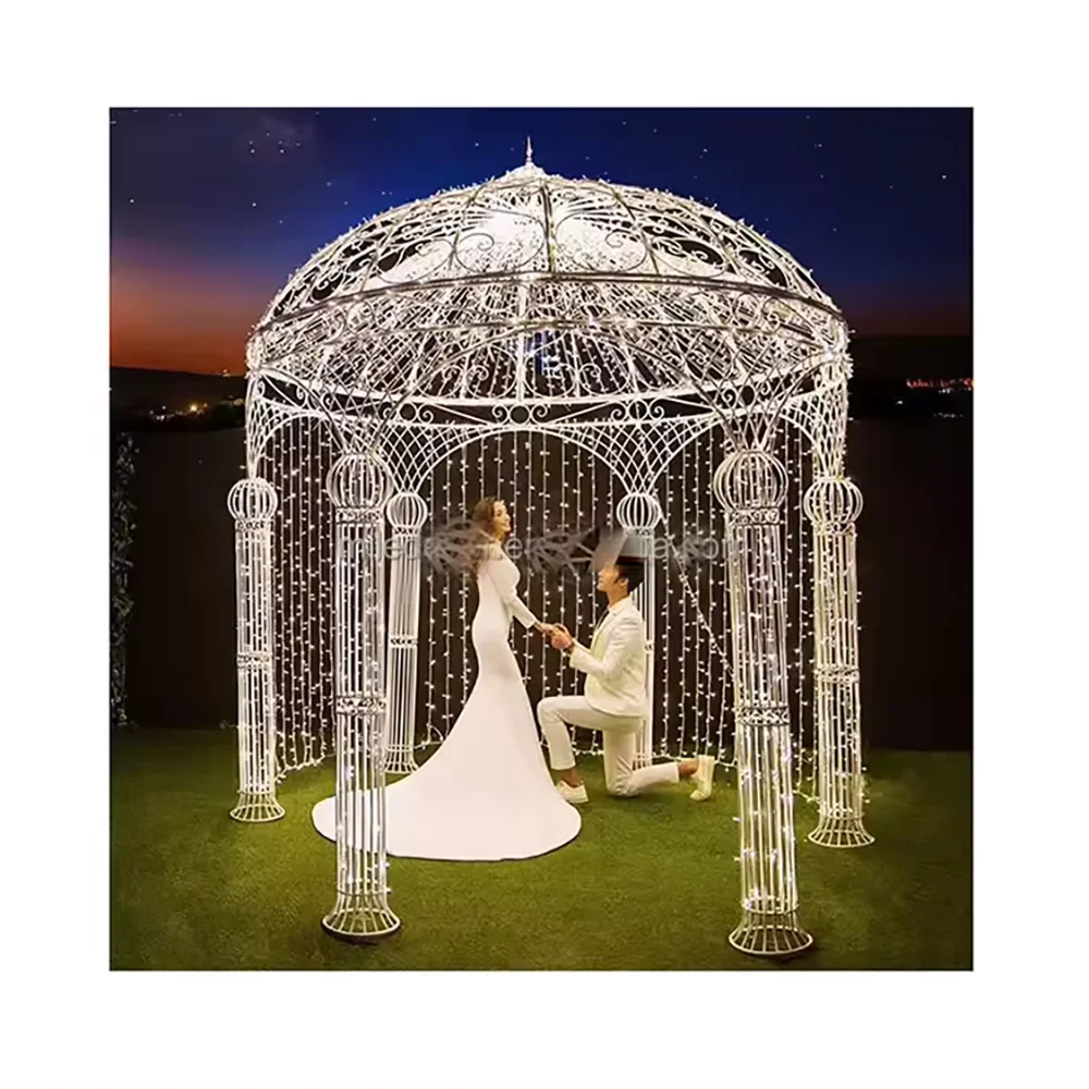 

Popular Exquisite White Electroplated Stainless Steel Arch Wedding Backdrop For Marriage&Party Arrangement