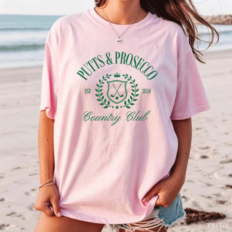 Putts and Prosecco Country Club Tshirt Golfing Golf Trip T-shirt Women Bachelorette T Shirt Causal Round Neck Printed T-shirts