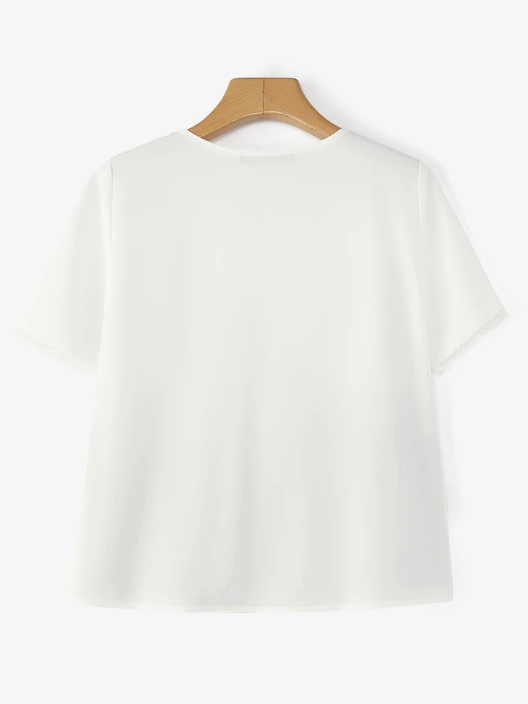 Summer T-shirts ZANZEA Fake Two-piece Tops Women T-Shirts 2025 Fashion Short Sleeve Plaid Tees Casual Loose Bow Elegant Shirts