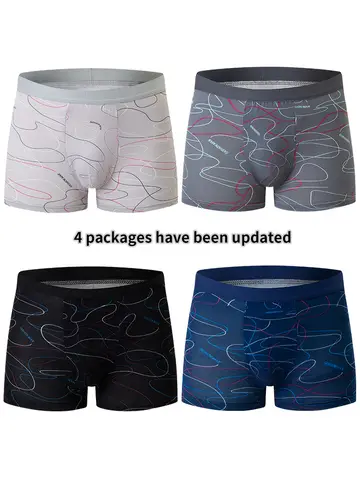 4-piece MEN'S Underwear Comfortable and Fashionable Plus-size Printed Boyshort Maximum 6XL Swimming Trunks for Teenagers.