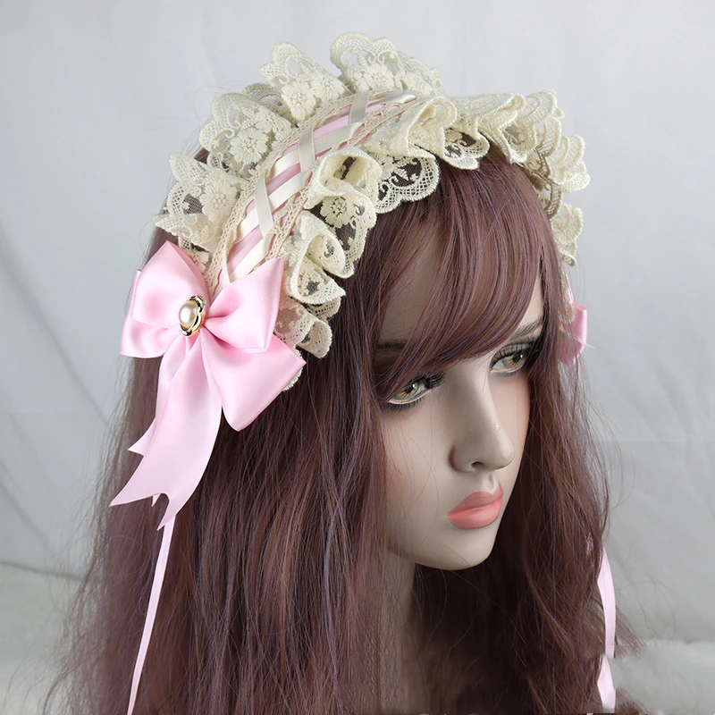 Bandeau de cheveux en dentelle gothique vintage, nœud Kawaii japonais, bande de sauna, décoration de cheveux de femme de chambre, accessoire de cosplay mignon, accessoires Anime Lolita