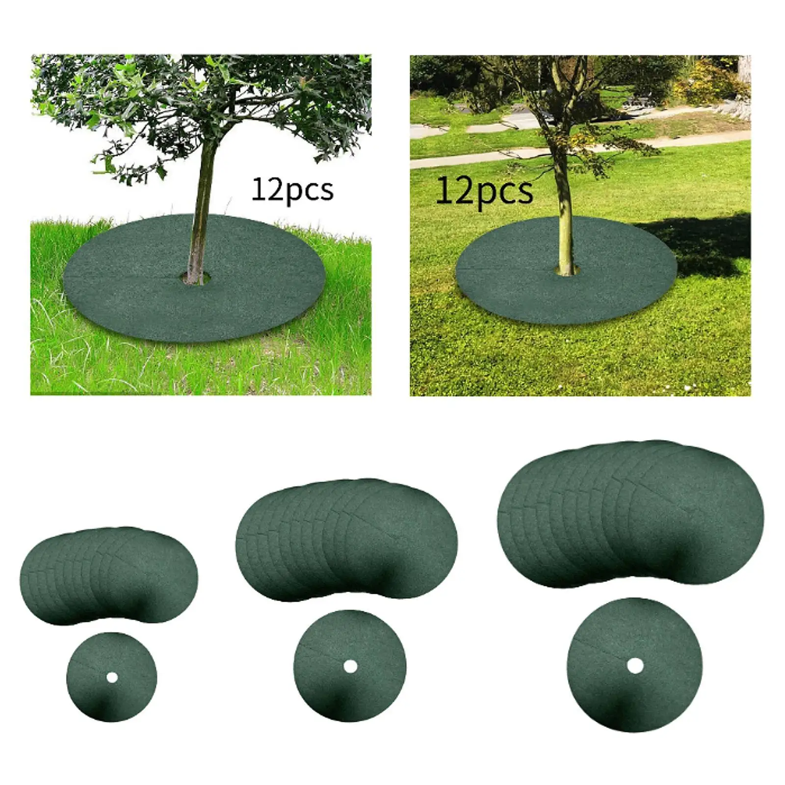12x Tree Mulch Rings Round with Hole Potted Plant Root Protection Cloth Cover Landscaping Thickened Reusable Weed Barrier Fabric