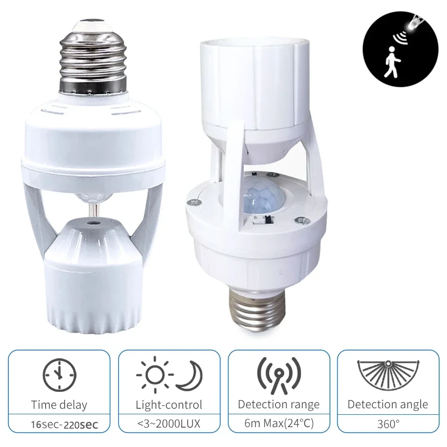 Motion Sensor Lamp Head Base 220V 110V E27 E26 Switch Bulb Holder Socket Adapter Converter Human Induction Infrared Body Sensor