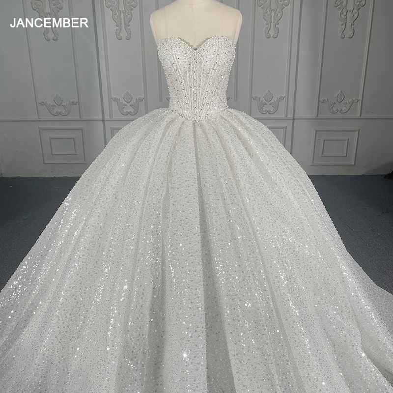 

Luxury Wedding Dresses 2024 Lace Strapless Beading Crystal Sleeveless Sequins Ball Gown Lace Up vestidos novias boda DY1123