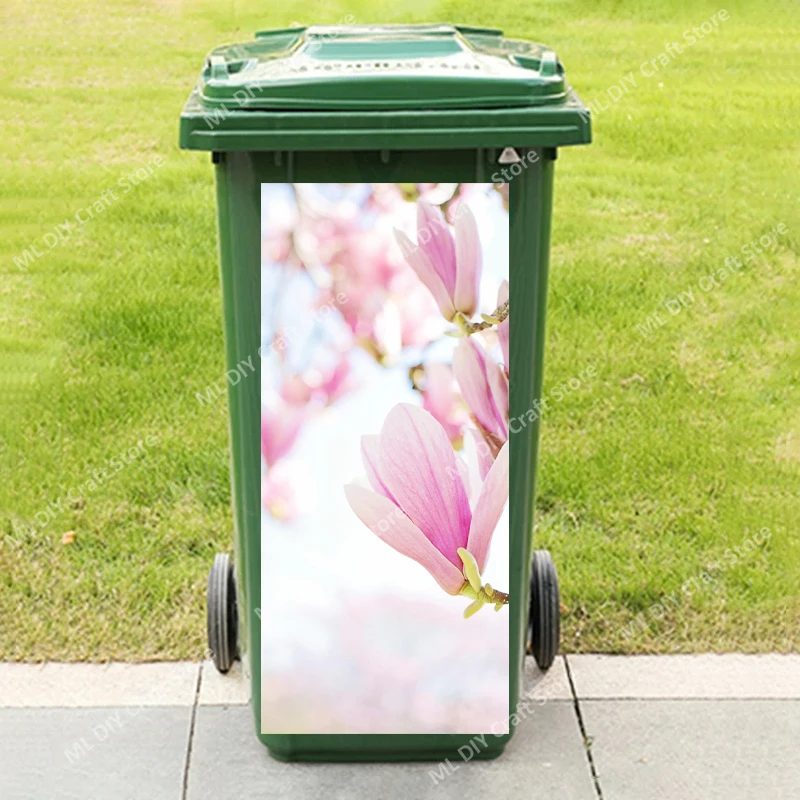 Natural Pink Flowers Fruits Frogs Bamboo Forests Outdoor Trash Cans Stickers PVC Sticker Poubelle Exterieure