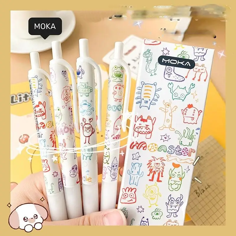 4pcs/set Gel Pen 0.5MM Black Ink Cute Kawaii Monster Graffiti For Writing Office School Stationery Supplies