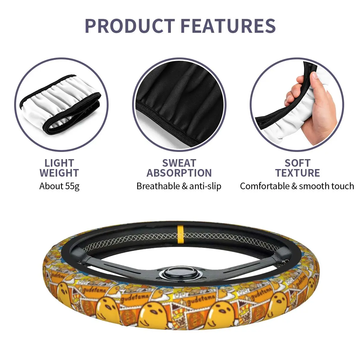 37-38 Auto Stuurhoes Gudetama Leuk Ei Cartoon Universele Auto Decoratie Mode Auto Accessoires