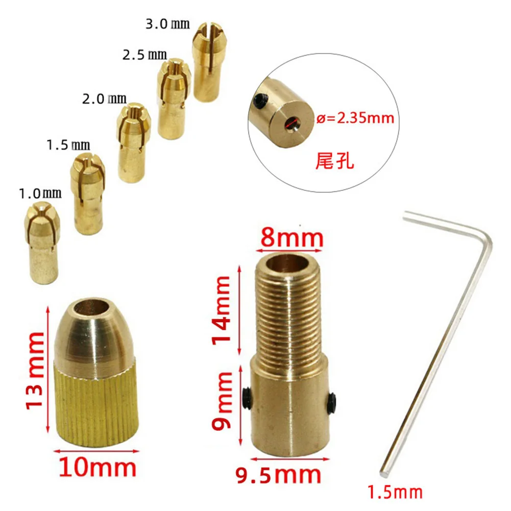 Mini perceuse à pince Dremel en laiton, 7 pièces/ensemble, 2.35/3.17/4.05/5.05mm, pour moteur électrique, outil de foret, adaptateur de mandrin