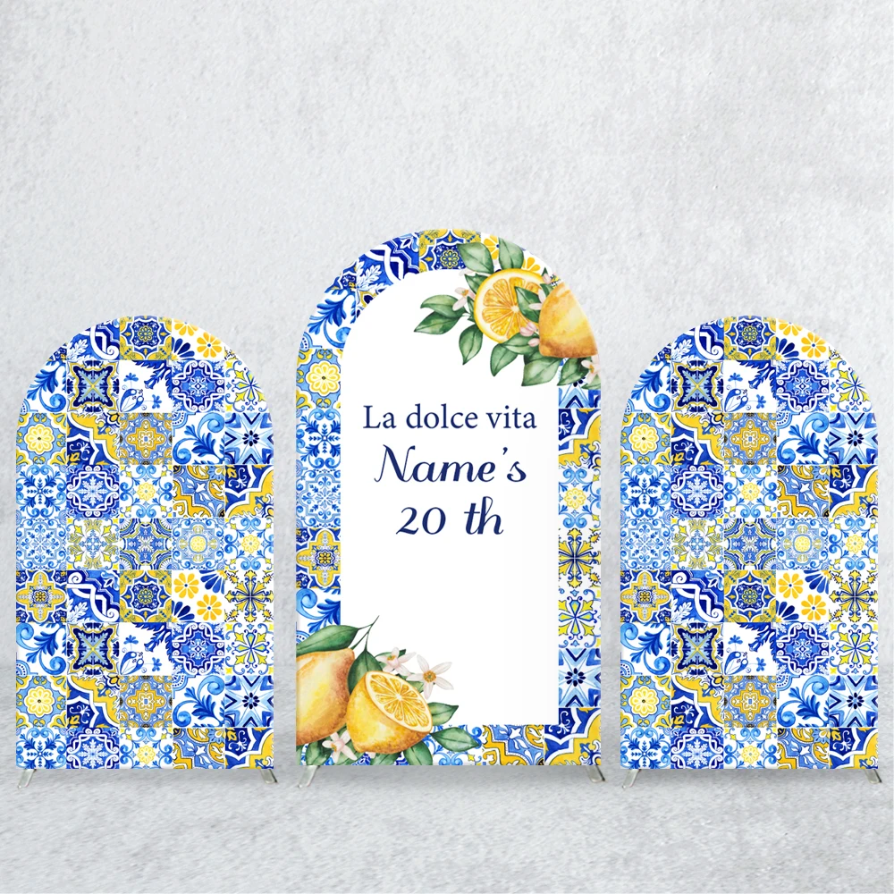 

TB Blue Lemon Tree Arch Backdrop Cover Fabric Grid Customized Text for Child Birthday Party Baby Shower Background Decoration
