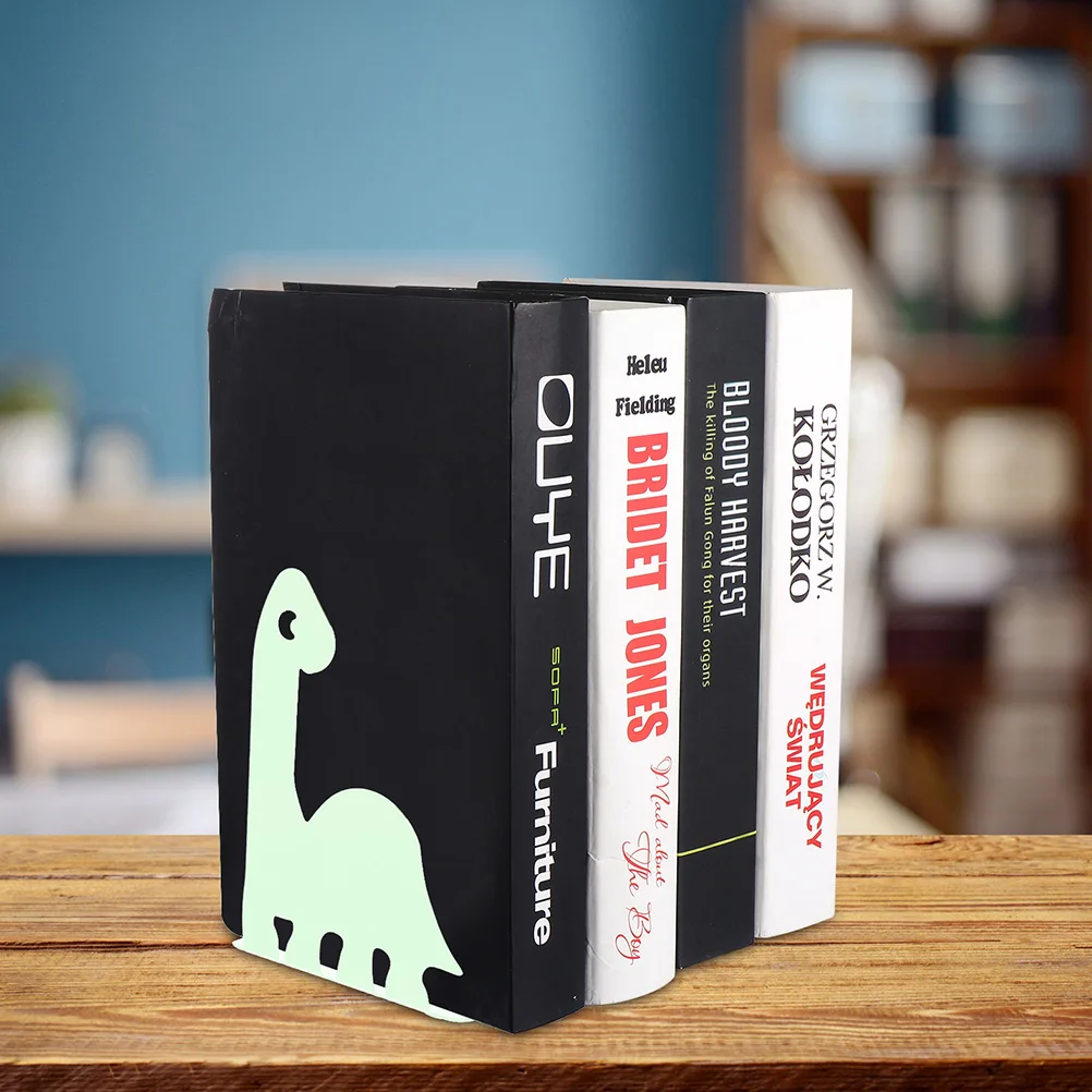 Metal Ends Dinosaur Designed Desktop Book Organizer Strong Book Holder Stand For Home Office Study Room Decoration Files