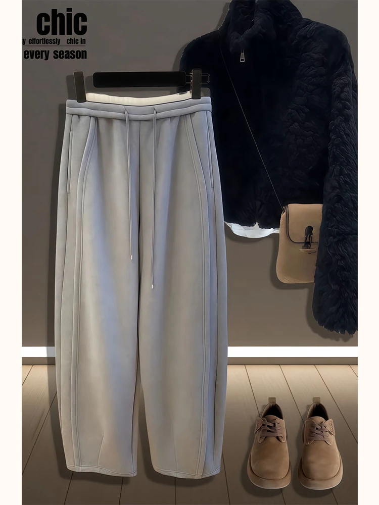 Hohe Taille, weites Bein, Damenhose, lässig, lockere Passform, Herbst-Winter, Übergröße, Bananenhose, kurvige Damen-Faion, bequeme Hose