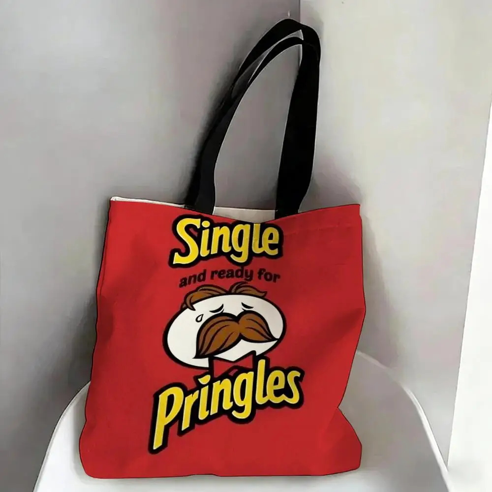 

Classic P-Pringles Storage Bags Canvas Double-Sided Print Fashion Shoulder Tote Shopping Bag Gift Eco Handbags