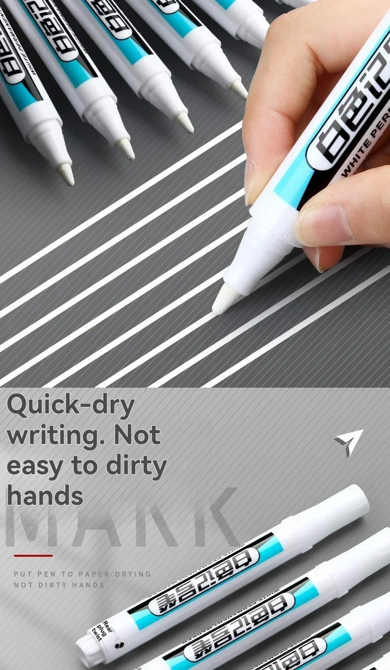 1/10/20 Stück weiße Permanentmarker-Set, 0,7/1,0/45 mm Marker, Farbstift, Tinte für Kunststoff, Leder, Glas, Stein, Metall, Kunstbedarf – Detail 5