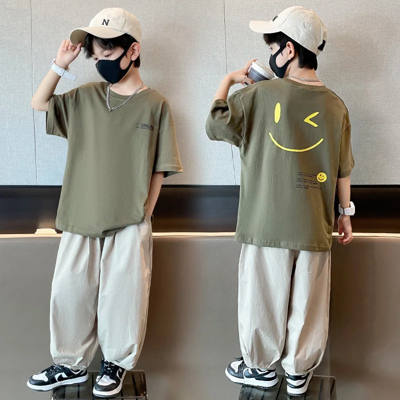 

Summer Teen Boys Clothes Sets Kids Sport Short Sleeve T-shirt + Harem Pants 2 Pieces Suit Child Outfits For 5 6 8 10 12 14Years